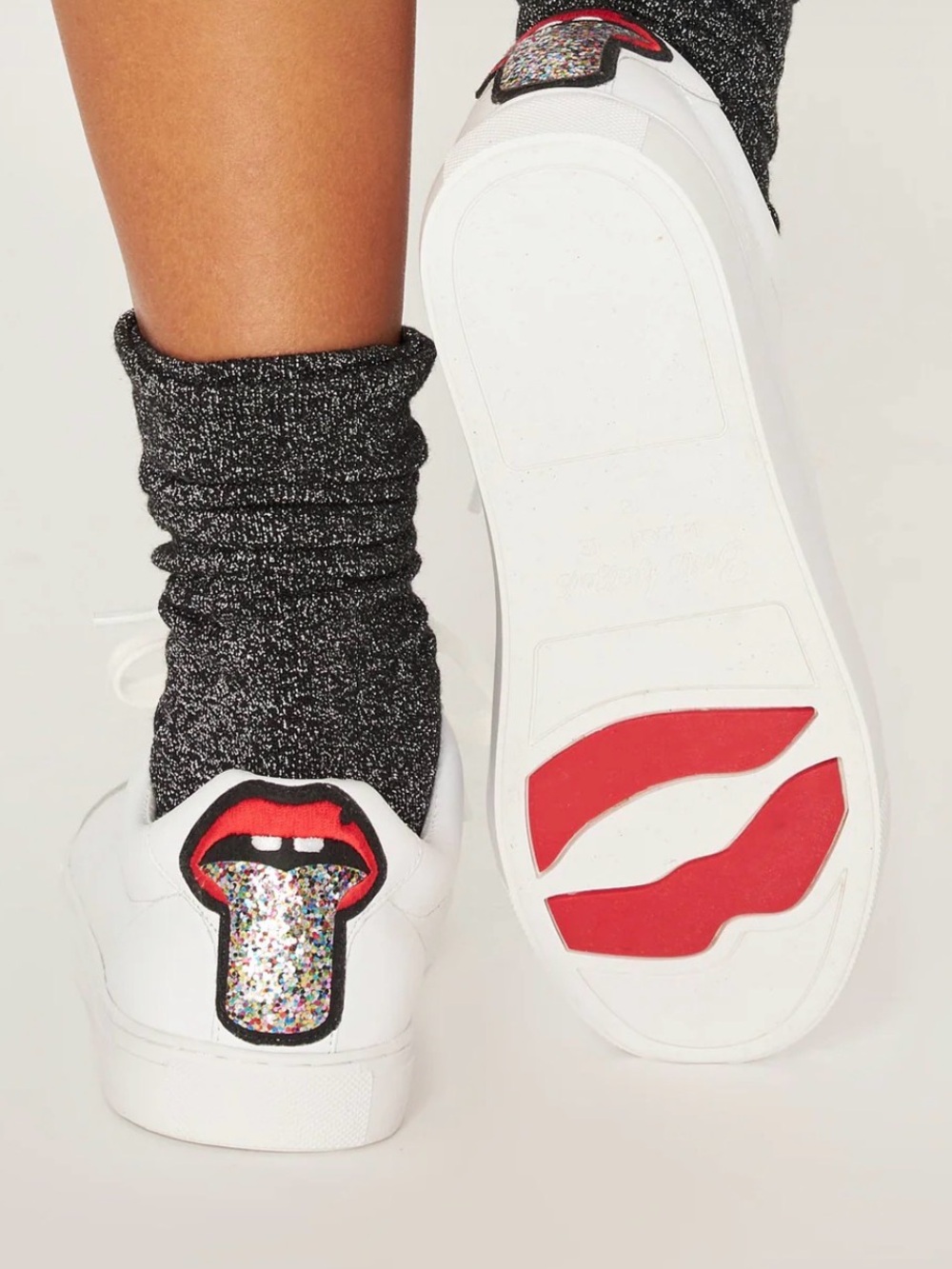 Bons baisers de Paname Simone Glitter Tab White Sneakers, size 40 (EU) or 9 (US)
